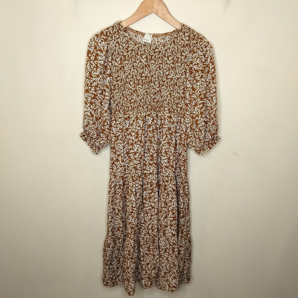 Elloh Smocked Floral Puff Sleeve Tiered Dress Prairie Cottagecore